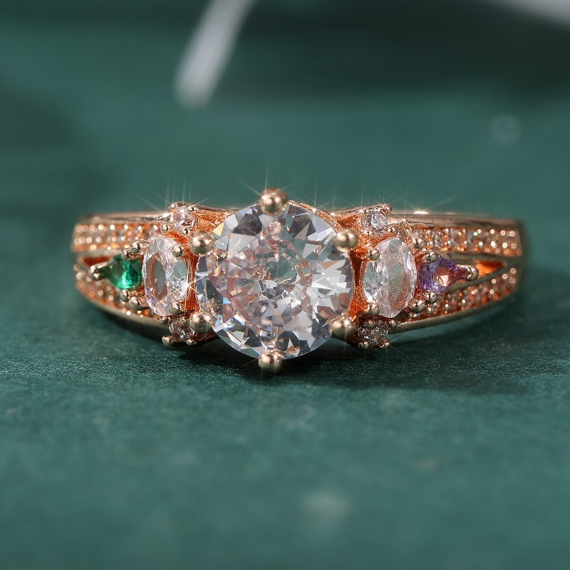 Women's Elegant Retro Colored Engagement Ring, Gift for Her